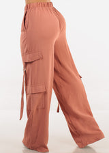 Super High Waist Wide Leg Cargo Pants Light Brick