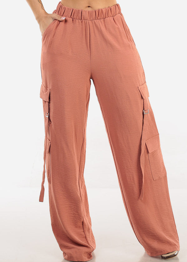 Super High Waist Wide Leg Cargo Pants Light Brick