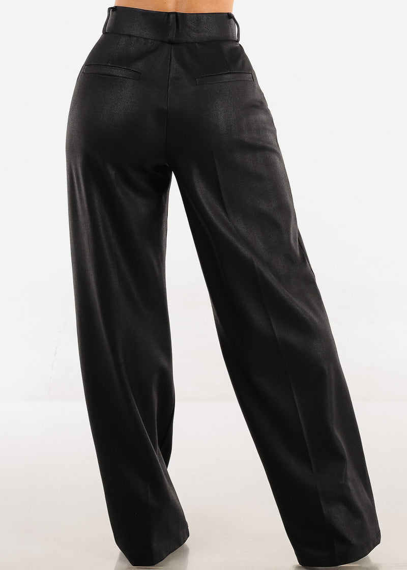 Black Super High Waist Silky Wide Leg Dress Pants