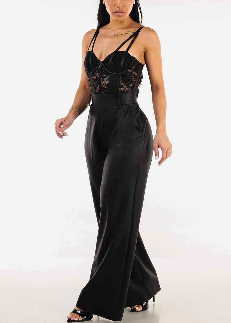 Black Super High Waist Silky Wide Leg Dress Pants