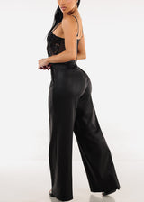 Black Super High Waist Silky Wide Leg Dress Pants