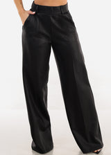 Black Super High Waist Silky Wide Leg Dress Pants