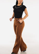 Butt Lift Super High Waist Wide Leg Dress Brown Pants