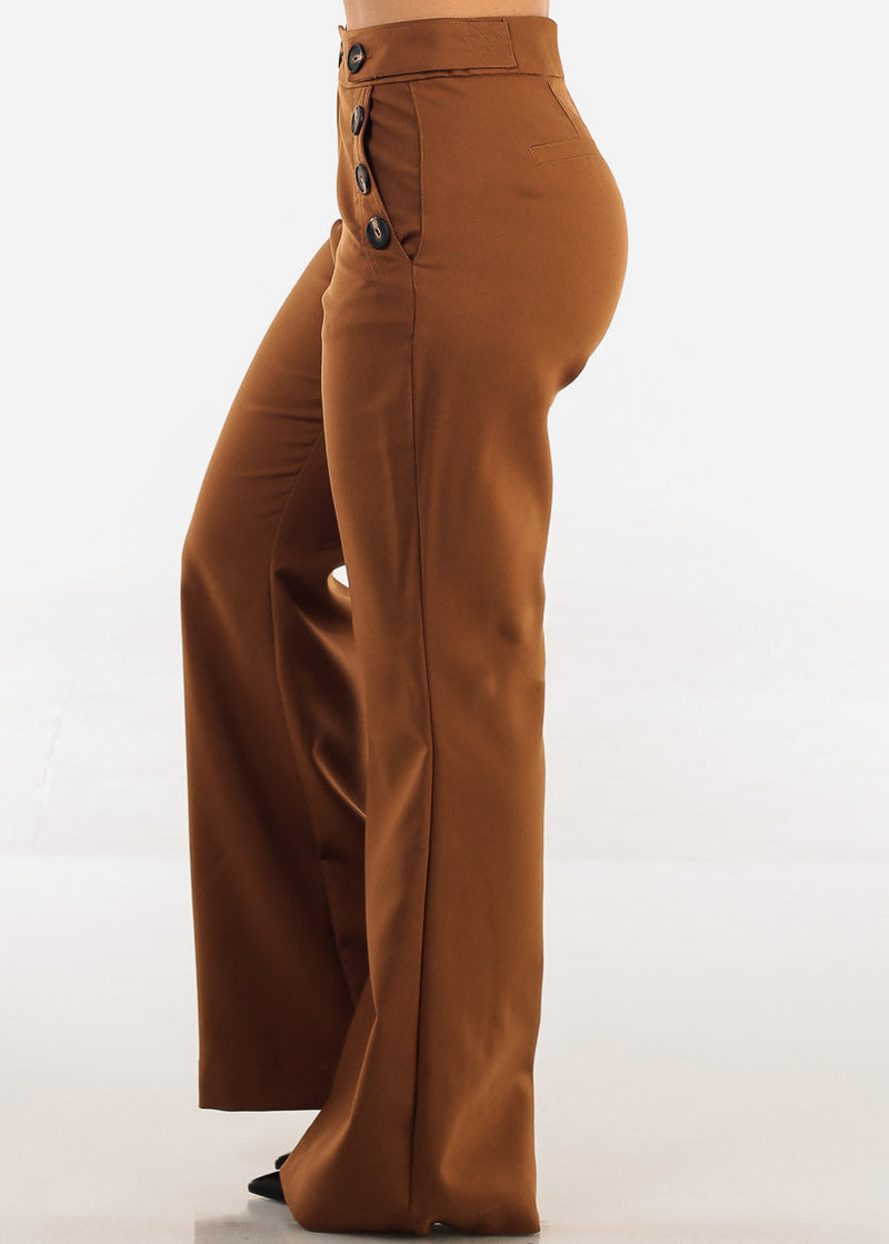 Butt Lift Super High Waist Wide Leg Dress Brown Pants