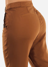 Butt Lift Super High Waist Wide Leg Dress Brown Pants
