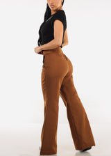 Butt Lift Super High Waist Wide Leg Dress Brown Pants