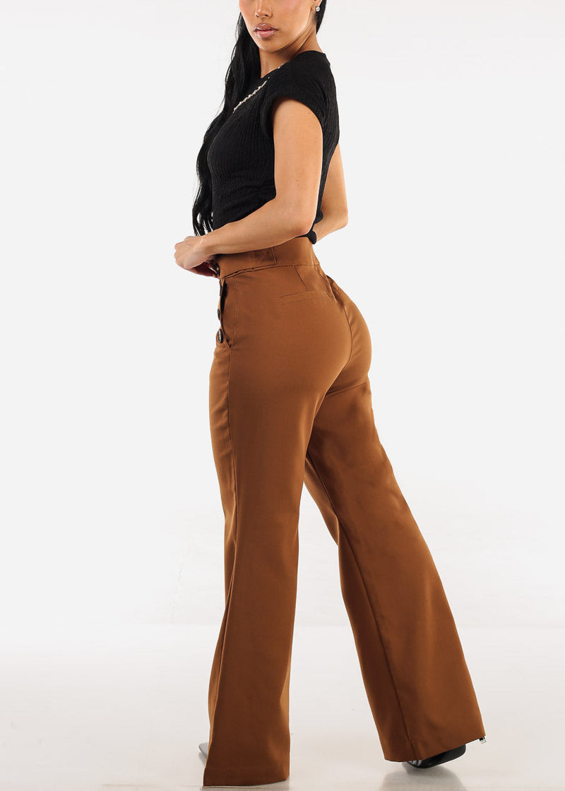 Butt Lift Super High Waist Wide Leg Dress Brown Pants