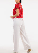 High Elastic Waist Wide Leg Linen Pants White