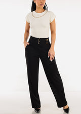 Butt Lift Straight Wide Leg Stretchy Dress Black Pants