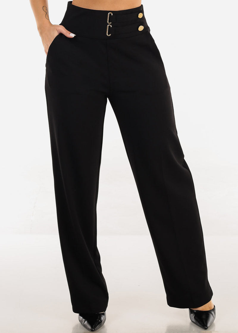 Butt Lift Straight Wide Leg Stretchy Dress Black Pants