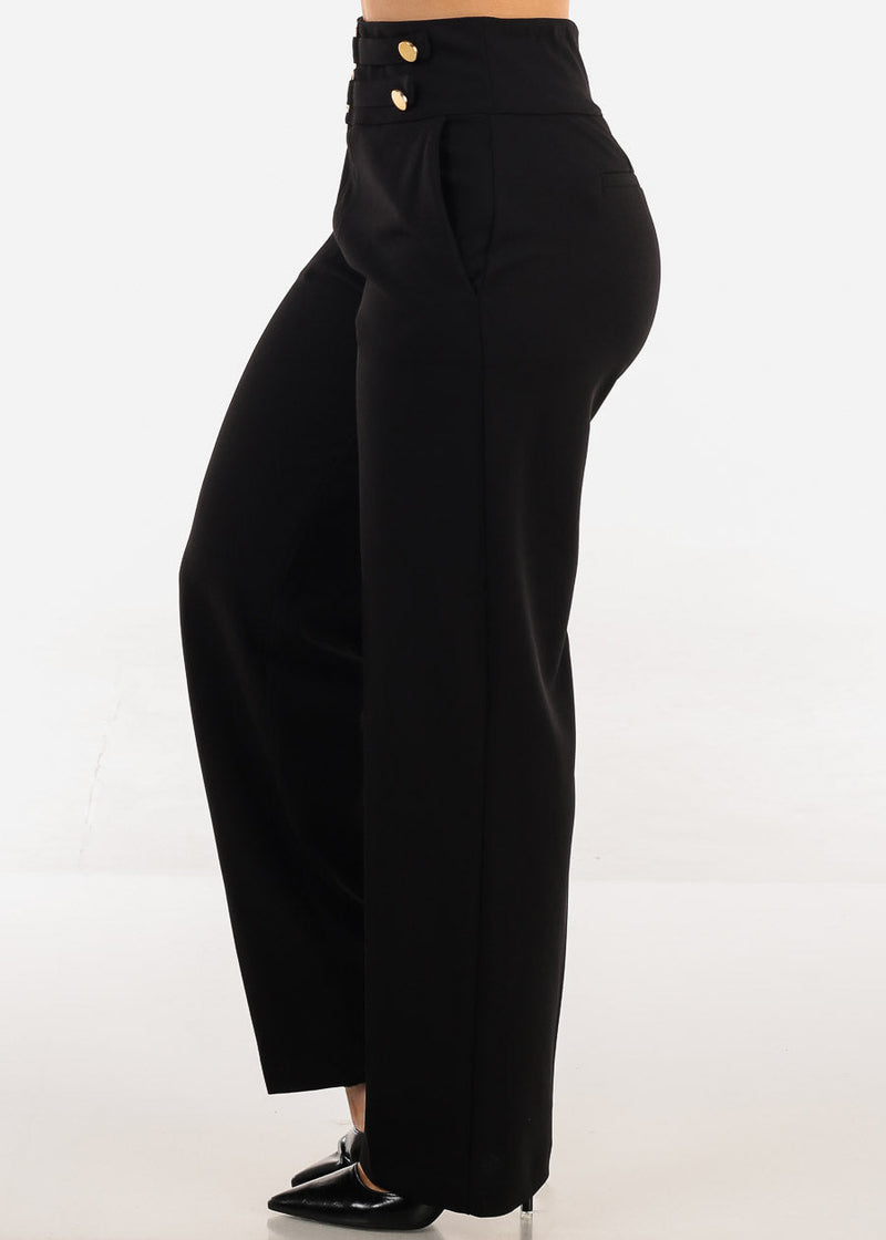 Butt Lift Straight Wide Leg Stretchy Dress Black Pants