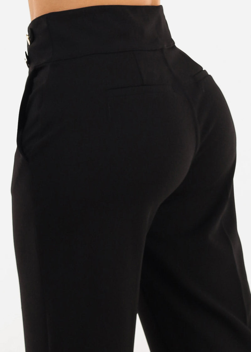 Butt Lift Straight Wide Leg Stretchy Dress Black Pants