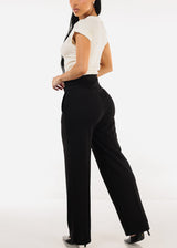 Butt Lift Straight Wide Leg Stretchy Dress Black Pants