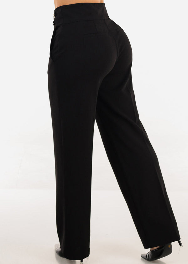 Butt Lift Straight Wide Leg Stretchy Dress Black Pants