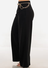 Super High Waist Wide Leg Stretch Dress Black Pants w Belt