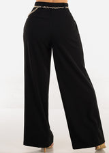 Super High Waist Wide Leg Stretch Dress Black Pants w Belt