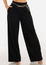 Super High Waist Wide Leg Stretch Dress Black Pants w Belt