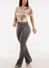 Butt Lift High Waist Flared Bootcut Stretch Dress Pants Charcoal