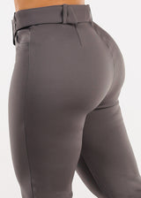 Butt Lift High Waist Flared Bootcut Stretch Dress Pants Charcoal