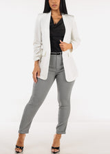 Belted High Waist Printed Skinny Ankle Pants Black