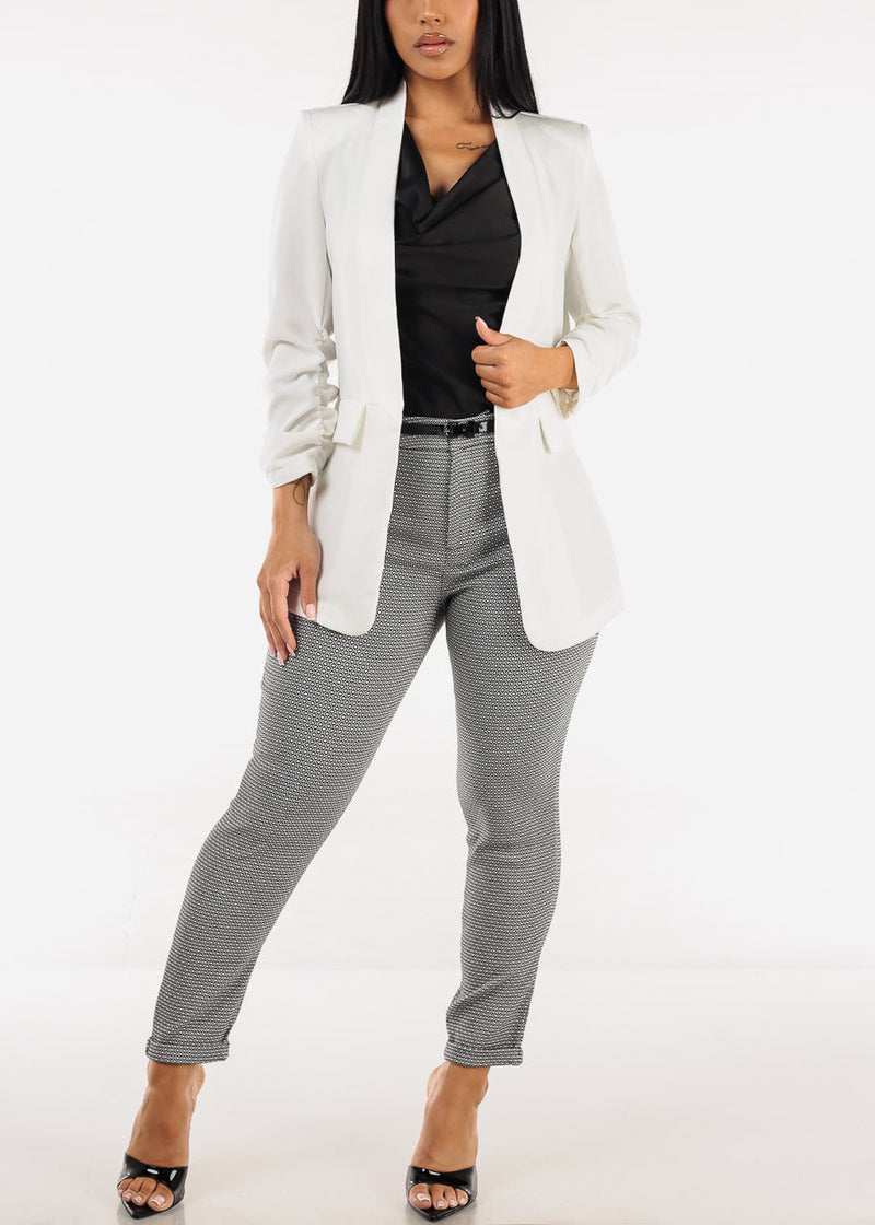 Belted High Waist Printed Skinny Ankle Pants Black