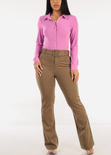 Butt Lift High Waist Flared Bootcut Stretch Dress Pants Light Olive