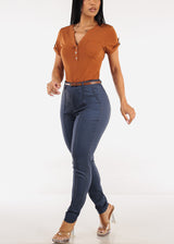Butt Lift Stretch High Rise Skinny Dressy Pants Indigo Blue