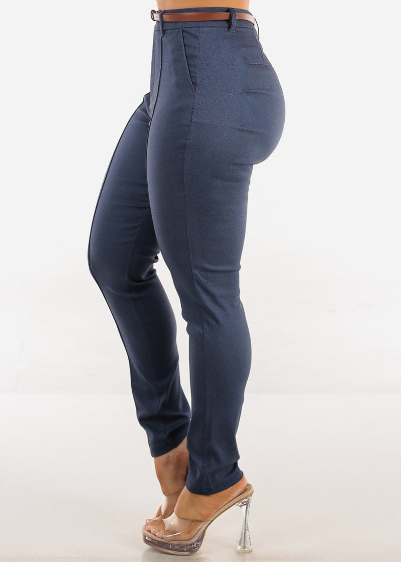 Butt Lift Stretch High Rise Skinny Dressy Pants Indigo Blue
