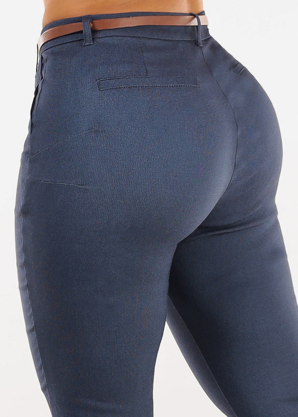 Butt Lift Stretch High Rise Skinny Dressy Pants Indigo Blue