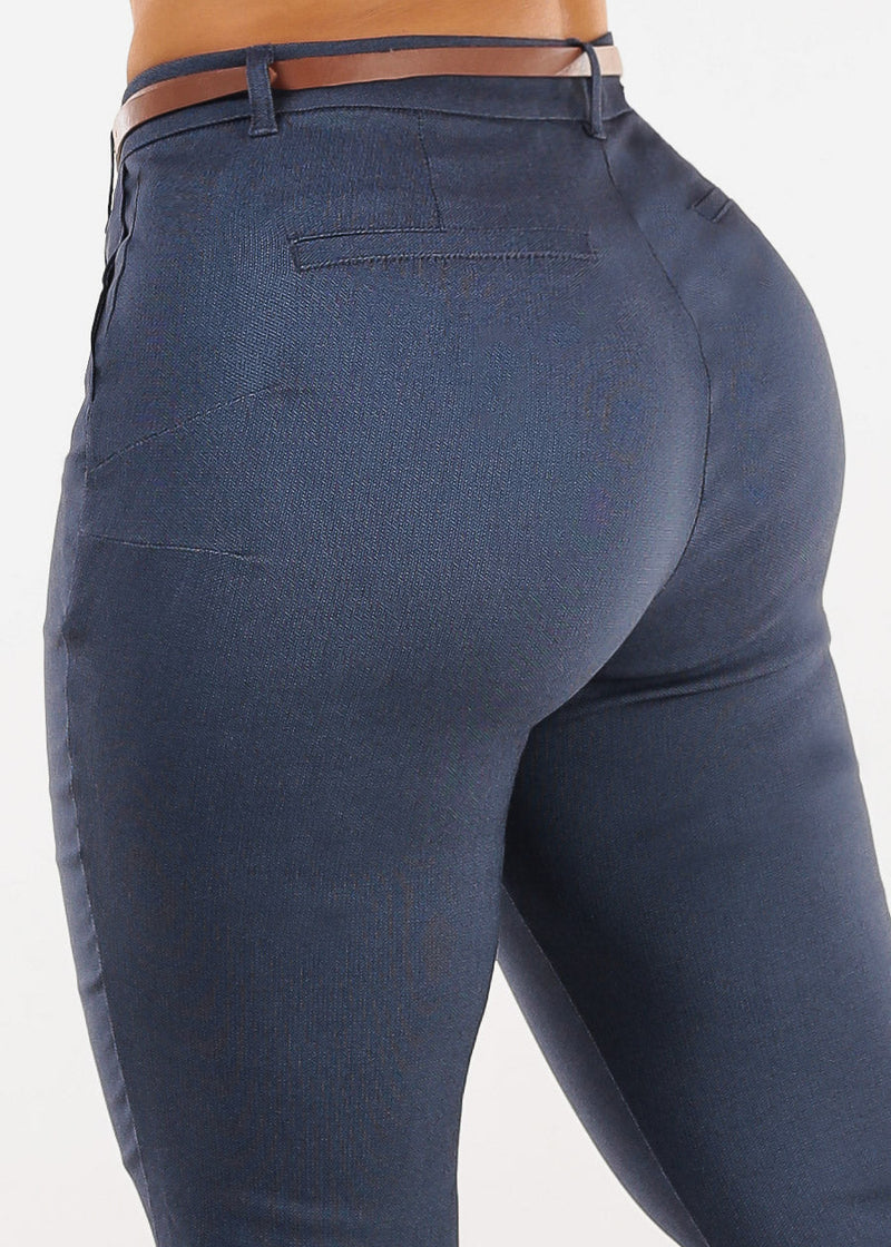 Butt Lift Stretch High Rise Skinny Dressy Pants Indigo Blue