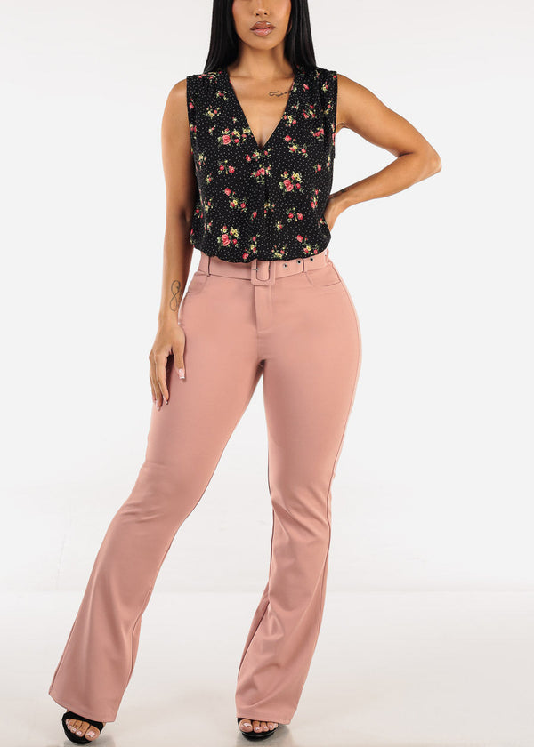 Butt Lift High Waist Flared Bootcut Stretch Dress Pants Pink