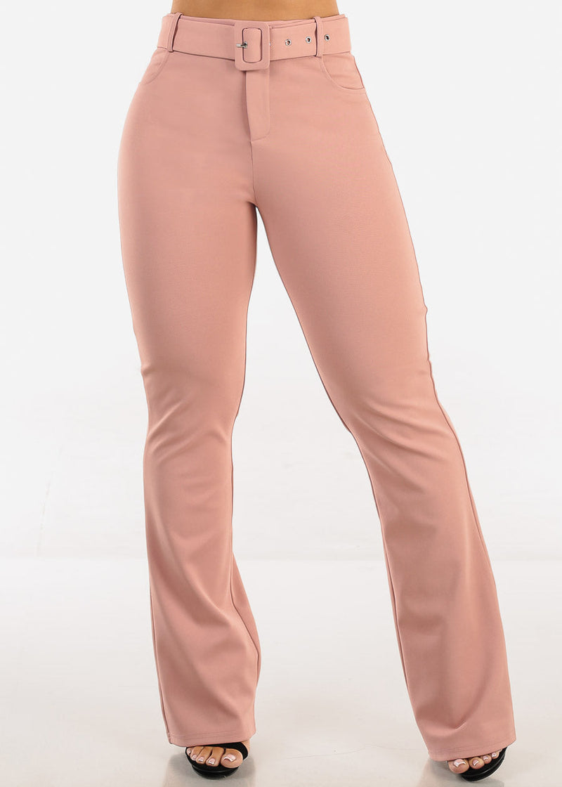 Butt Lift High Waist Flared Bootcut Stretch Dress Pants Pink