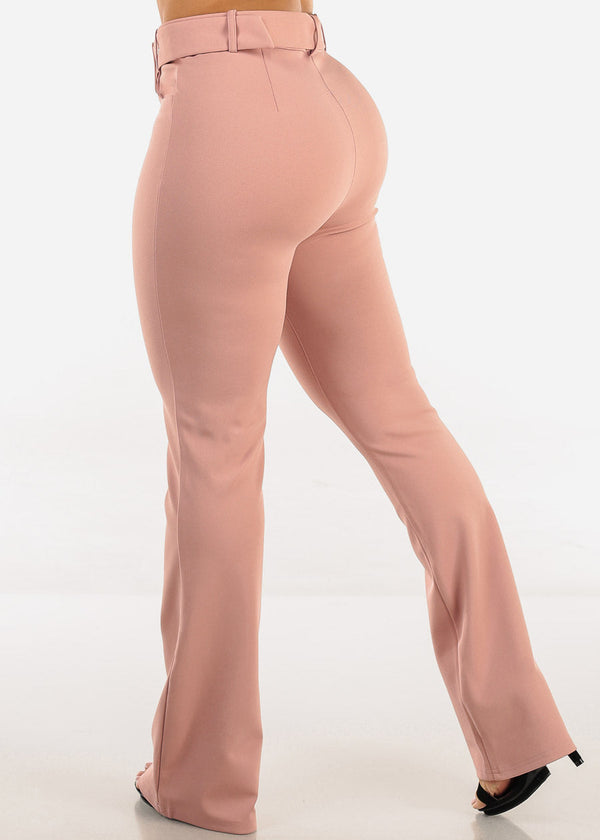 Butt Lift High Waist Flared Bootcut Stretch Dress Pants Pink