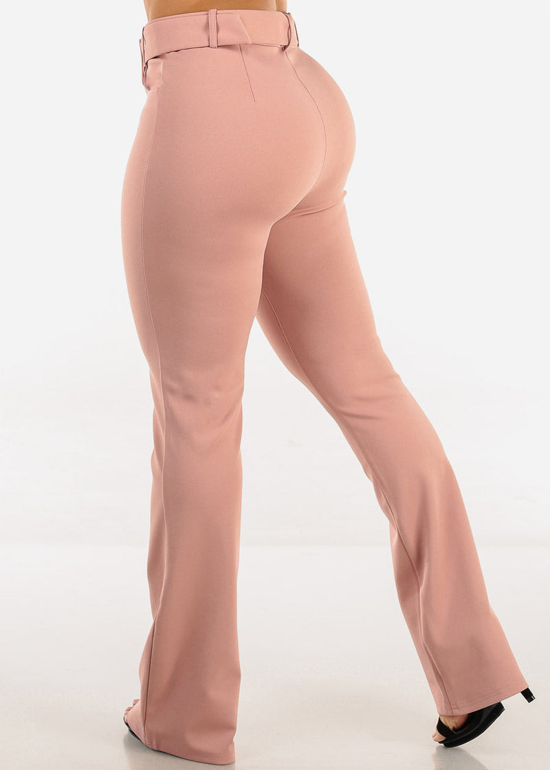 Butt Lift High Waist Flared Bootcut Stretch Dress Pants Pink