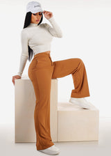 Khaki High Waist Wide Leg Stretch Dress Pants