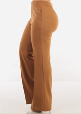 Khaki High Waist Wide Leg Stretch Dress Pants