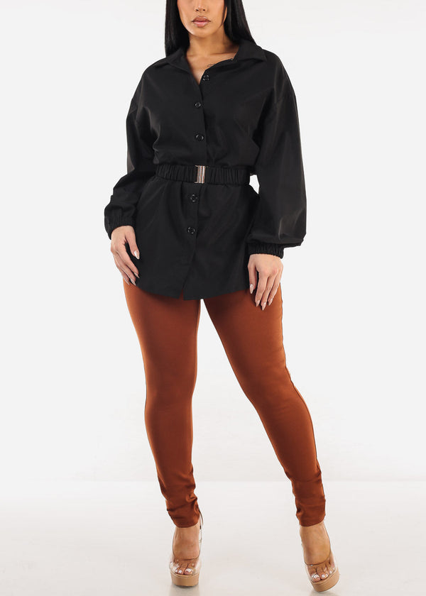 Super High Waist Stretch Skinny Pants Brown