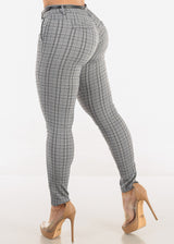 High Waist Plaid Skinny Pants w Belt