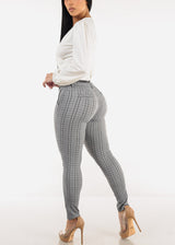 High Waist Plaid Skinny Pants w Belt