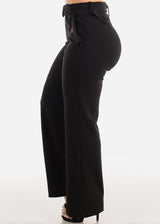 Black High Waist Wide Leg Straight Dressy Pants w Belt
