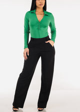 High Waist Straight Wide Leg Stretch Dress Pants Black