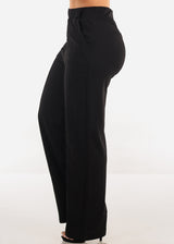 High Waist Straight Wide Leg Stretch Dress Pants Black