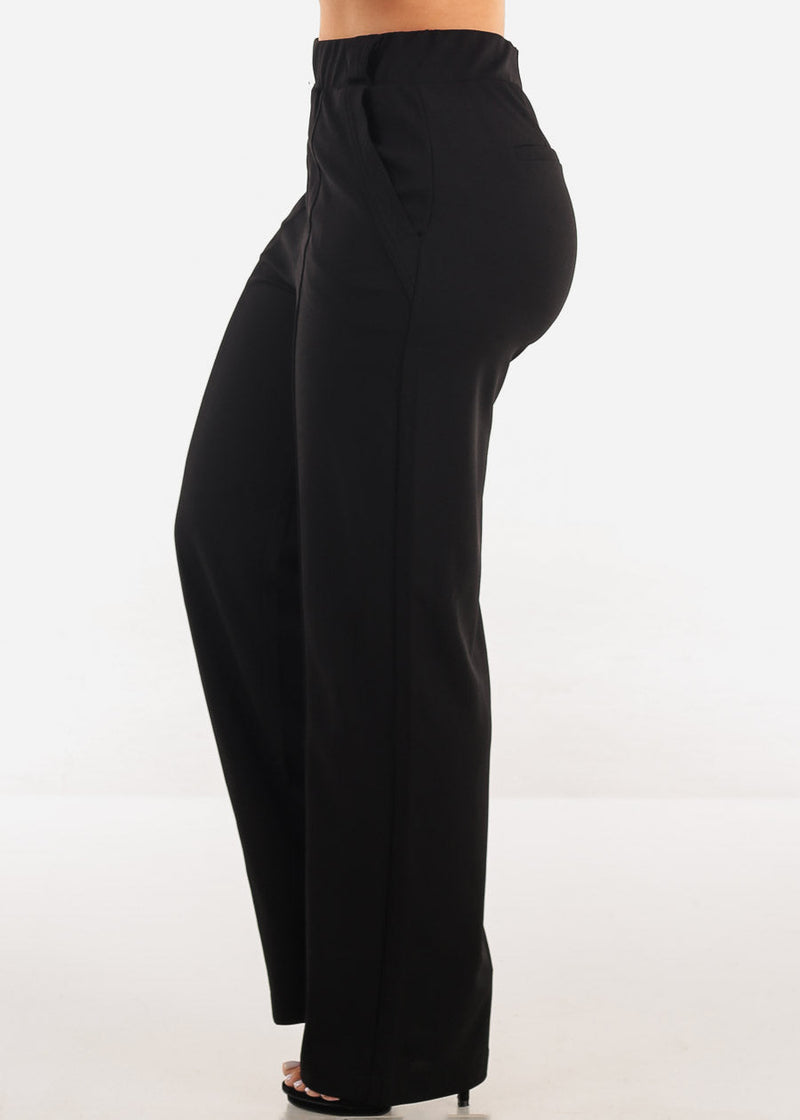 High Waist Straight Wide Leg Stretch Dress Pants Black