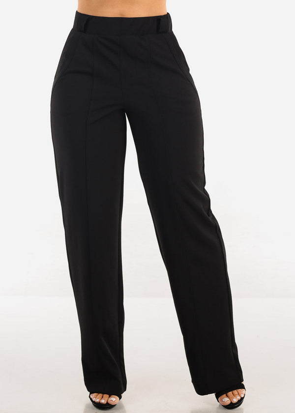High Waist Straight Wide Leg Stretch Dress Pants Black