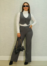 Sleeveless Button Up Grey Vest