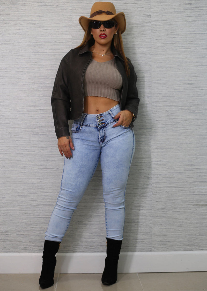MX JEANS Butt Lift Mid Rise Light Acid Wash Skinny Jeans