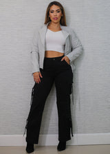 Long Sleeve Vegan Leather Moto Jacket Grey