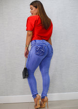 MX JEANS Levanta Cola Mid Rise Blue Skinny Jeans