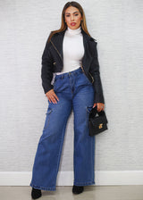 Long Sleeve Vegan Leather Crop Moto Jacket Black
