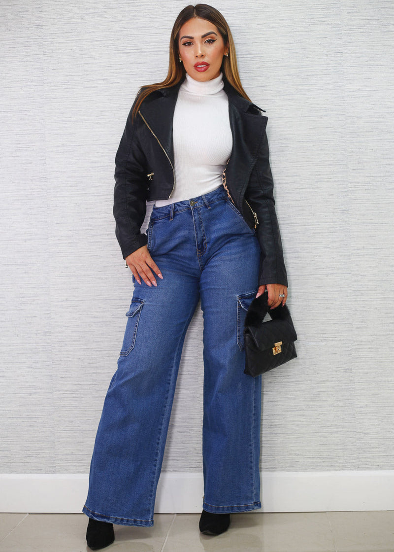 Long Sleeve Vegan Leather Crop Moto Jacket Black